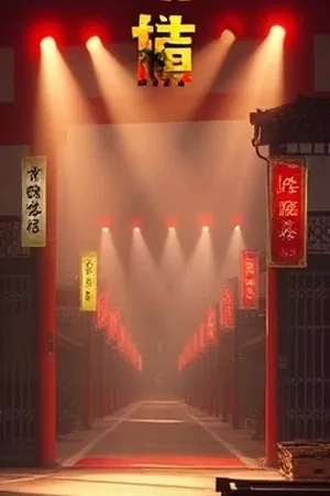 《长街灯火》剧照，傍晚老街两侧亮起的连排店铺灯箱